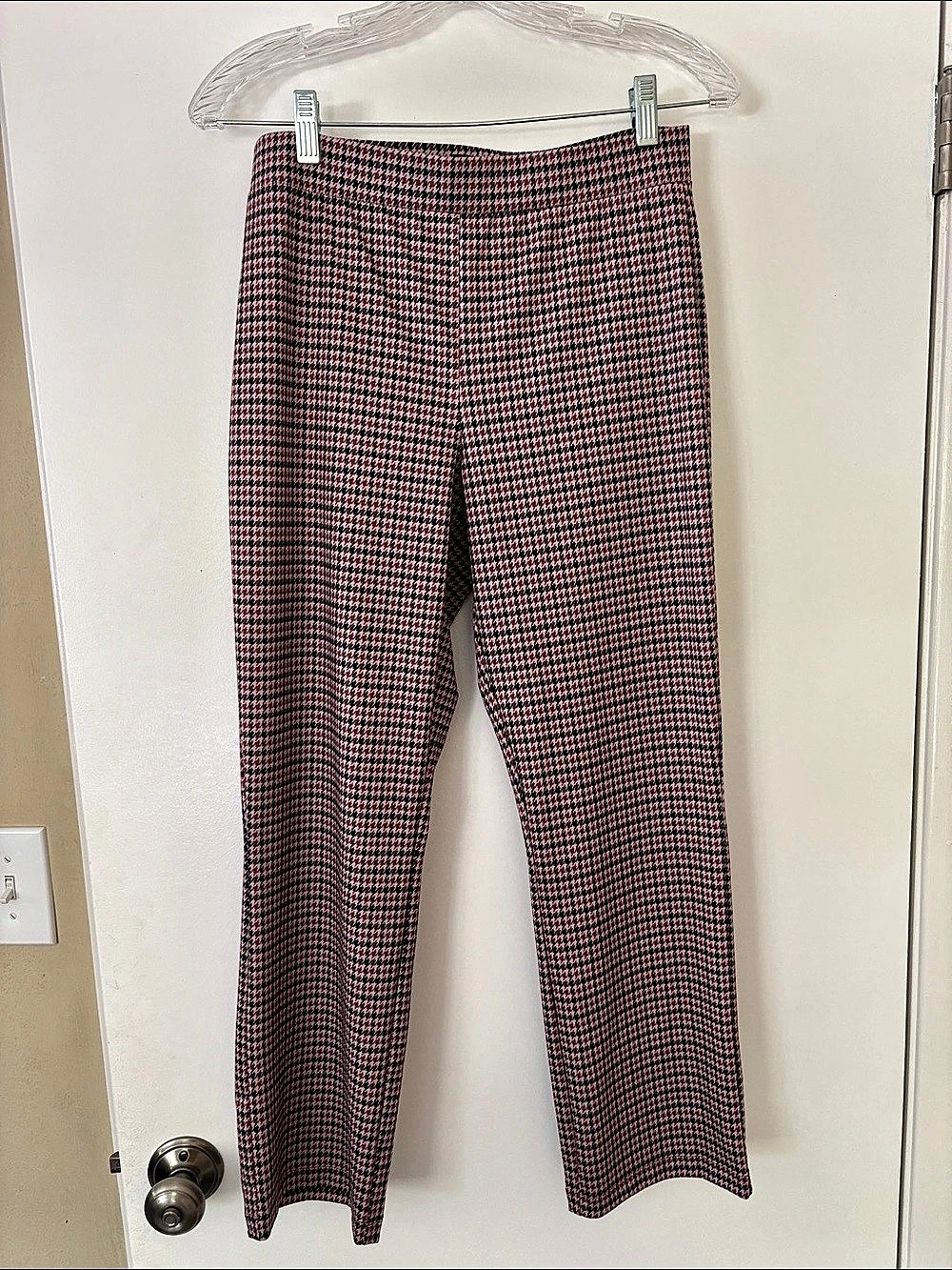 Sanctuary cropped Houndstooth Straight-Leg Pants in Pink & Black M